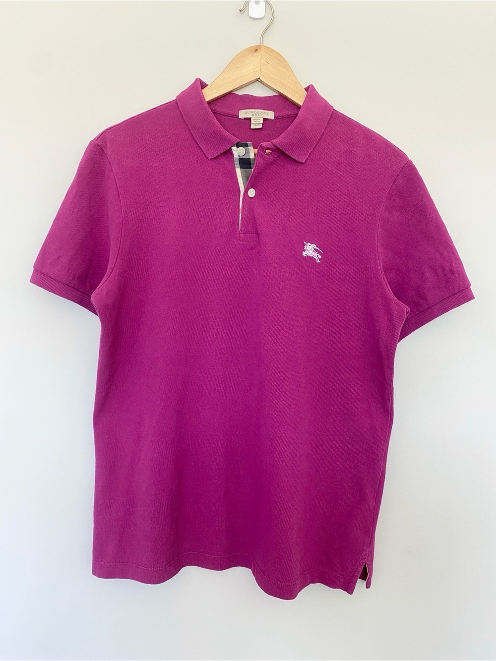 Burberry Brit Men’s M Short Sleeve Polo Shirt Nova Check Trim Magenta
